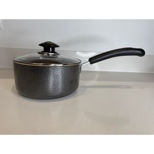 ES 2.3QT Non-Stick Saucepan with Glass Lid Grey Speckled Aluminum Pot 800031